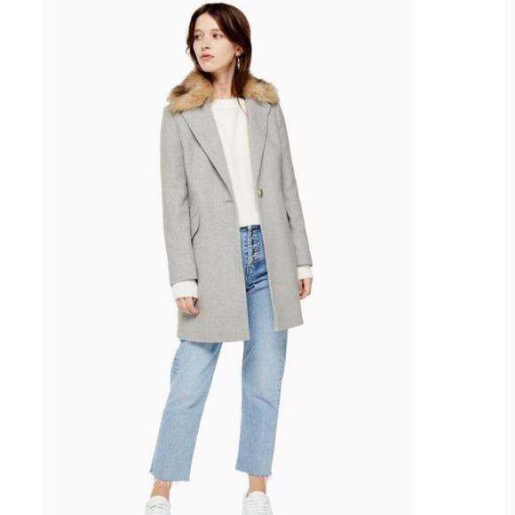 Topshop Jackets & Blazers - New TopShop grey faux fur collar Coat